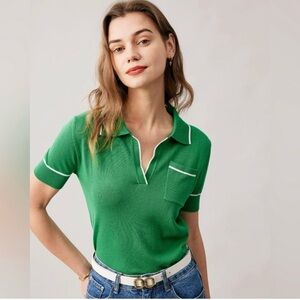 Rihoas Green Collared Contrast Tee